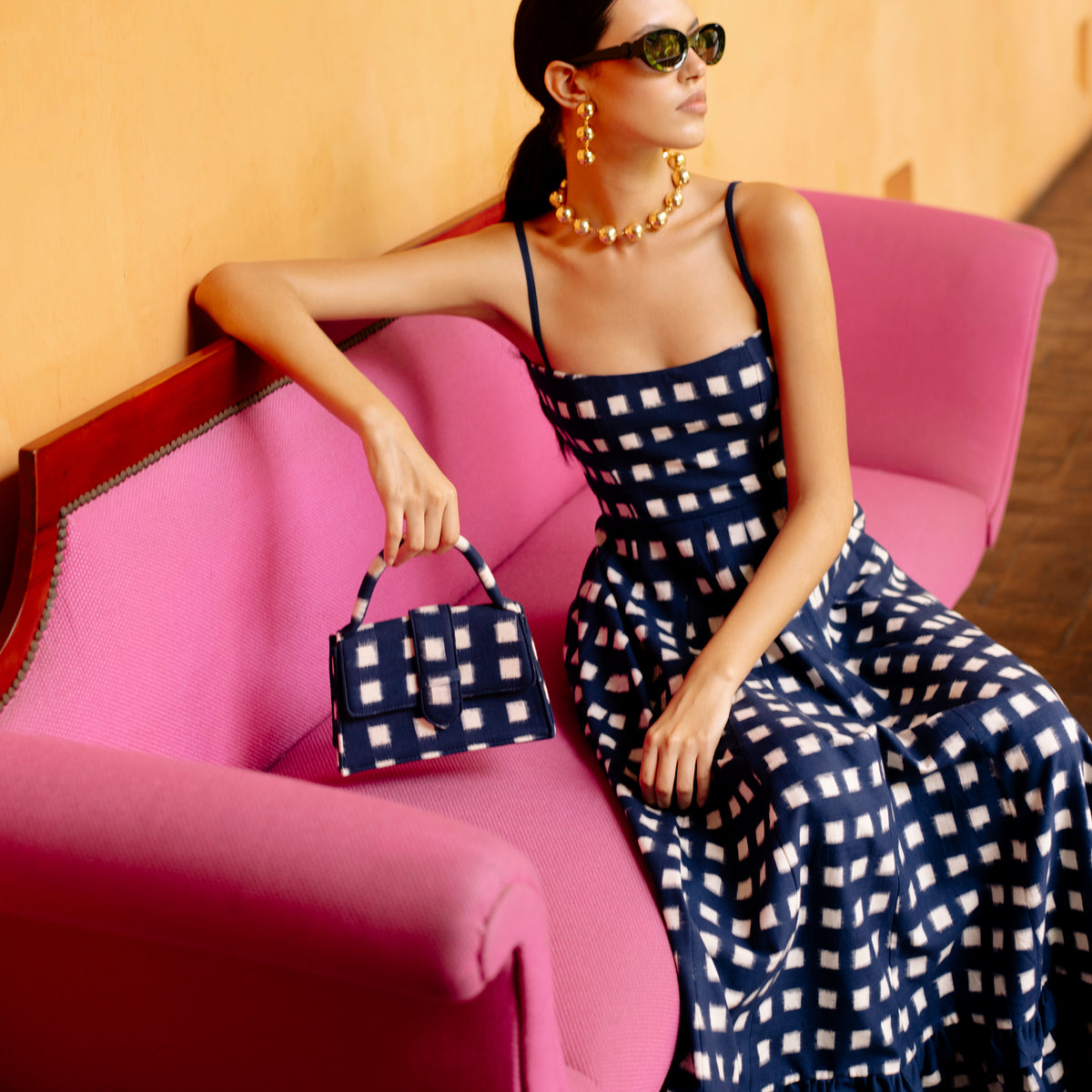 Navy Blue Checkmate Dress M Navy Blue Checkmate Dress M