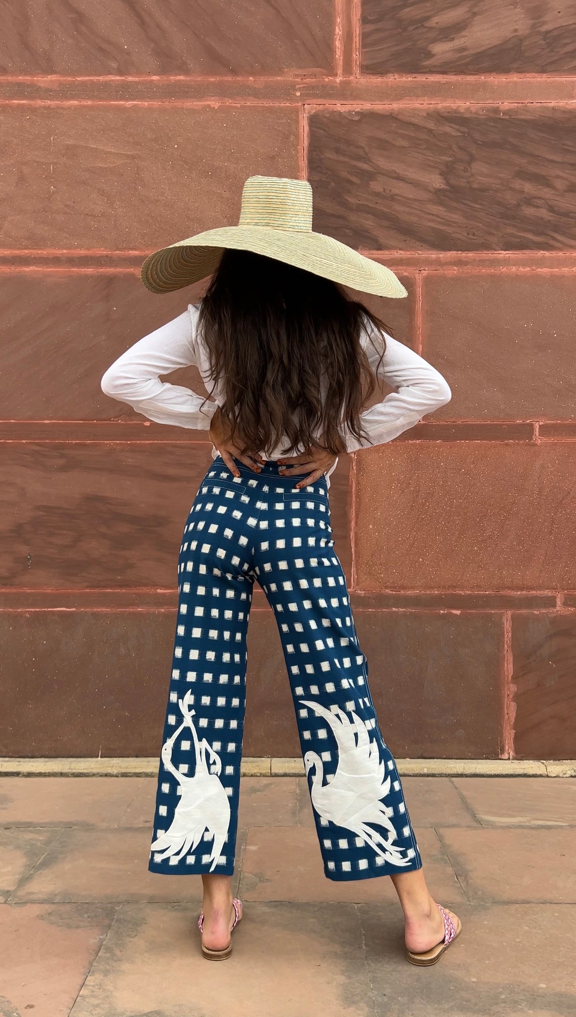 Blue Embroidery Picnic Trousers