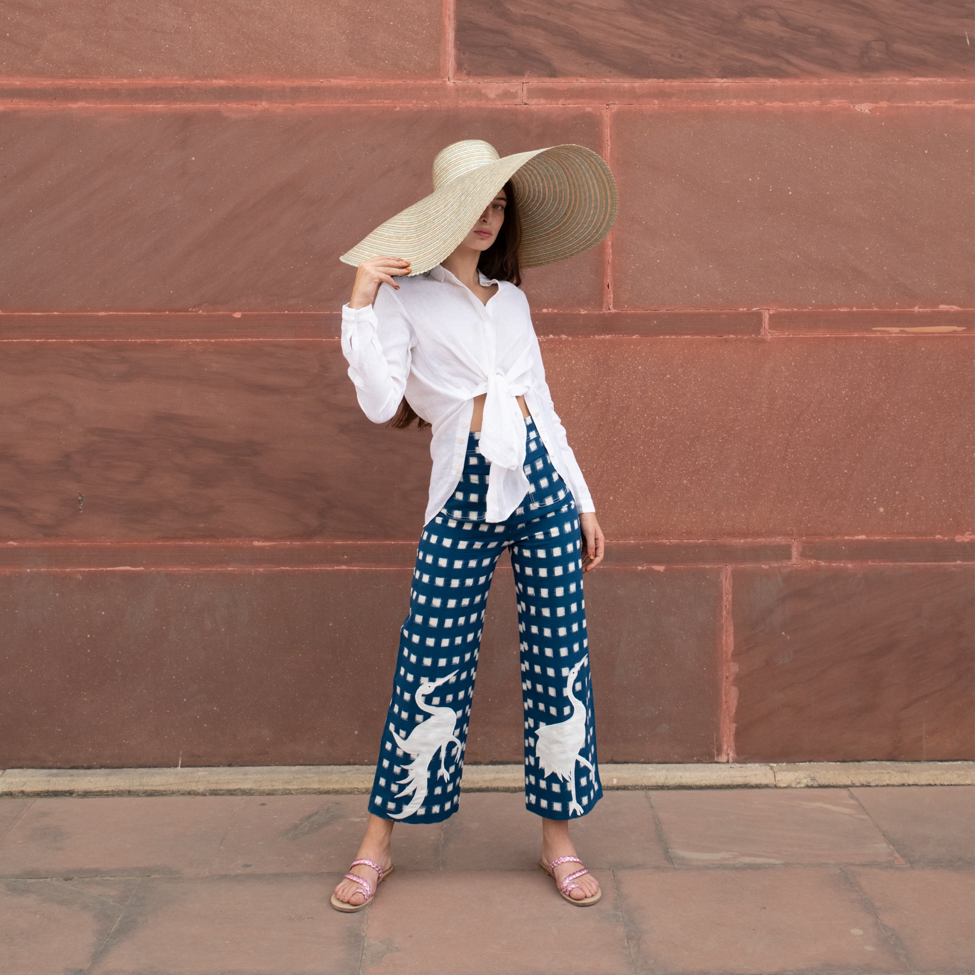 Blue Embroidery Picnic Trousers