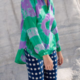Green & Purple Tie Dye Blouse