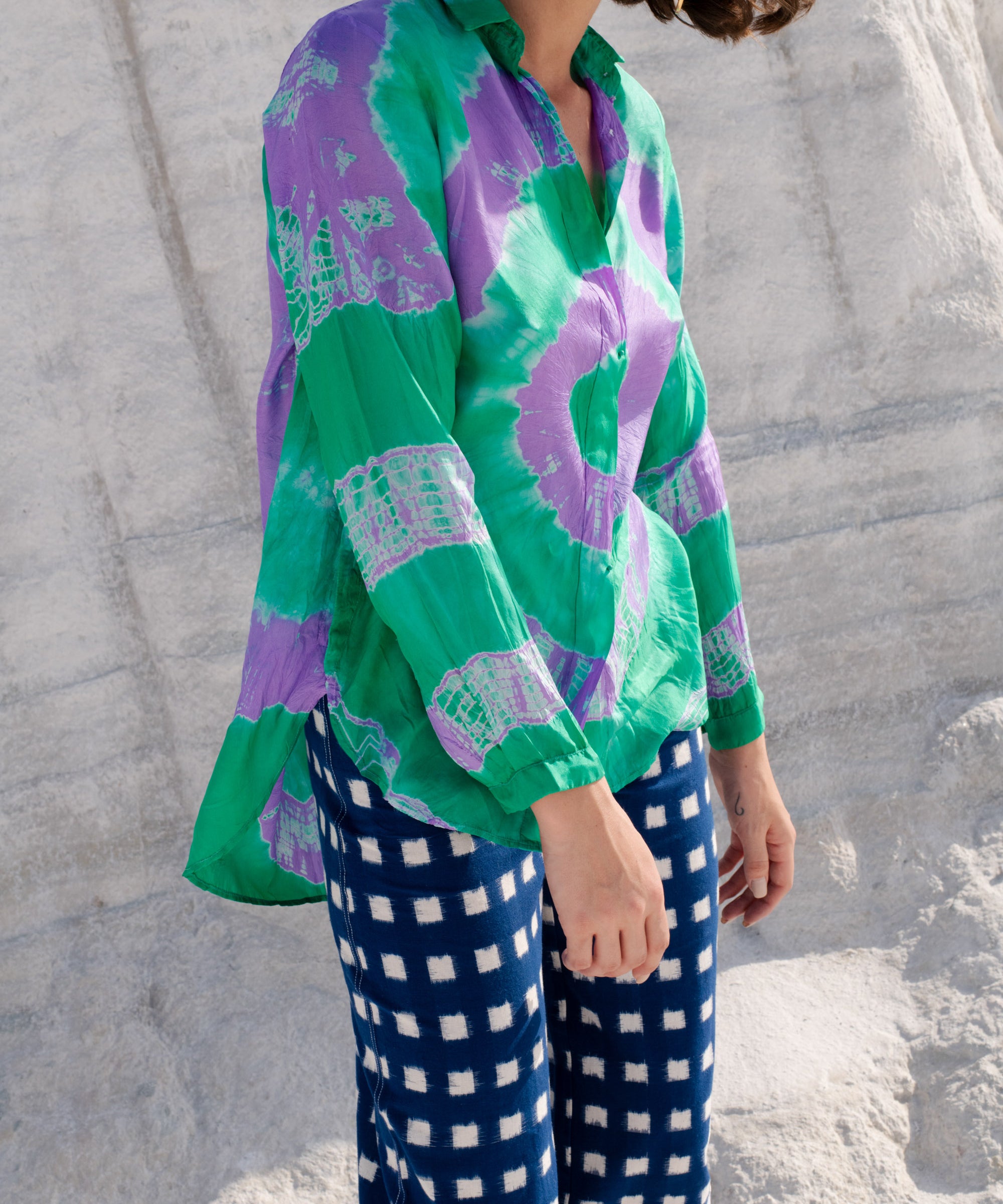 Green & Purple Tie Dye Blouse