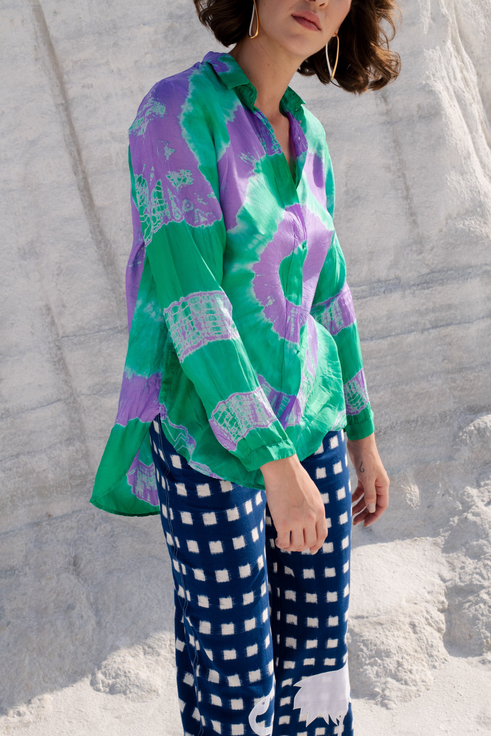 Green & Purple Tie Dye Blouse