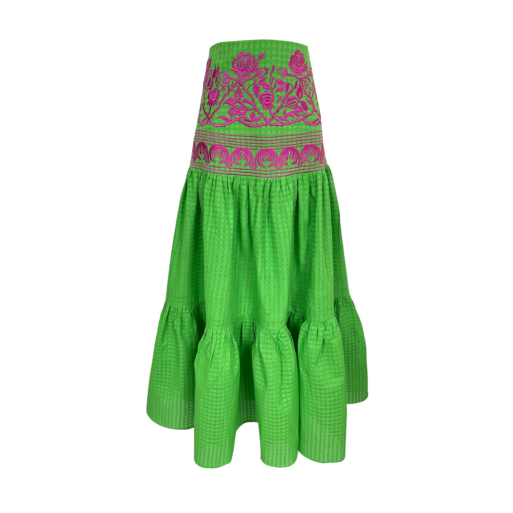 Green Espina Skirt with Pink embroidery