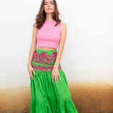 Green Espina Skirt with Pink Embroidery