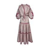Pink Stripe Blouse with Fuchsia  Embroidery