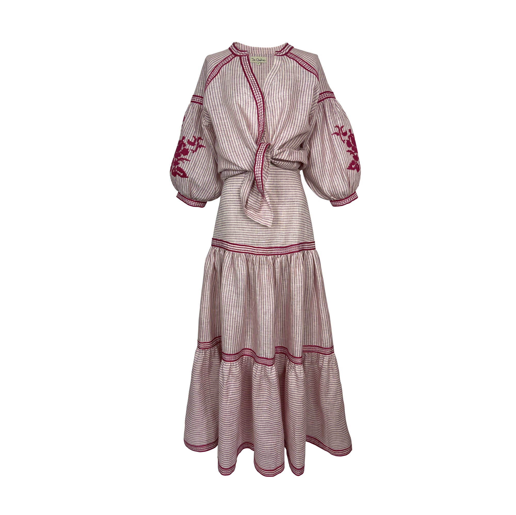 Pink Stripe Blouse with fuchsia  Embroidery