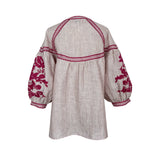 Pink Stripe Blouse with Fuchsia  Embroidery