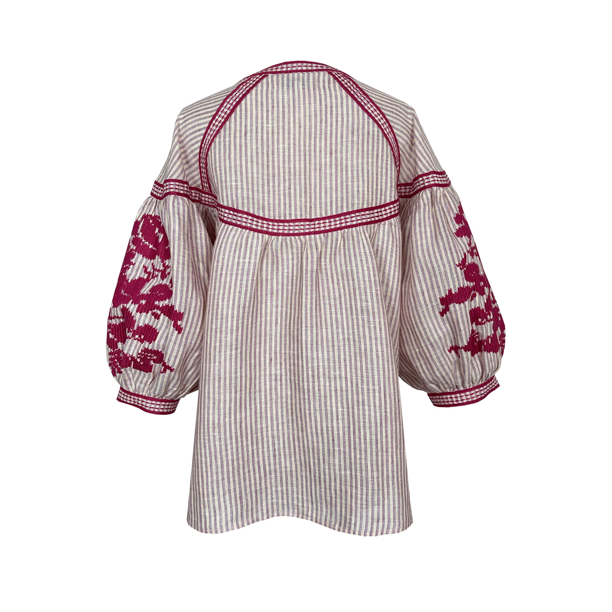 Pink Stripe Blouse with fuchsia  Embroidery