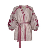 Pink Stripe Blouse with Fuchsia  Embroidery