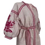 Pink Stripe Blouse with Fuchsia  Embroidery