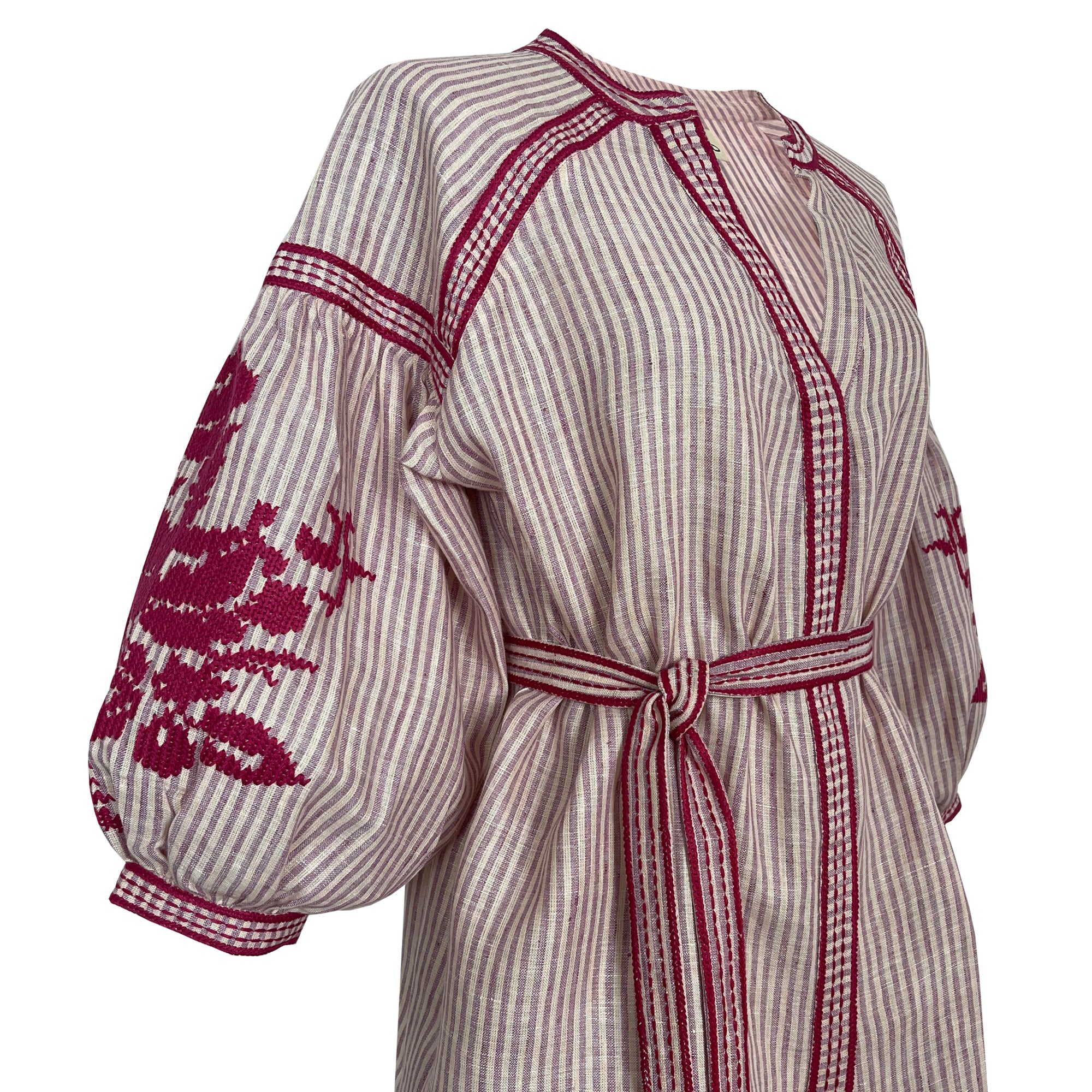 Pink Stripe Blouse with Fuchsia  Embroidery