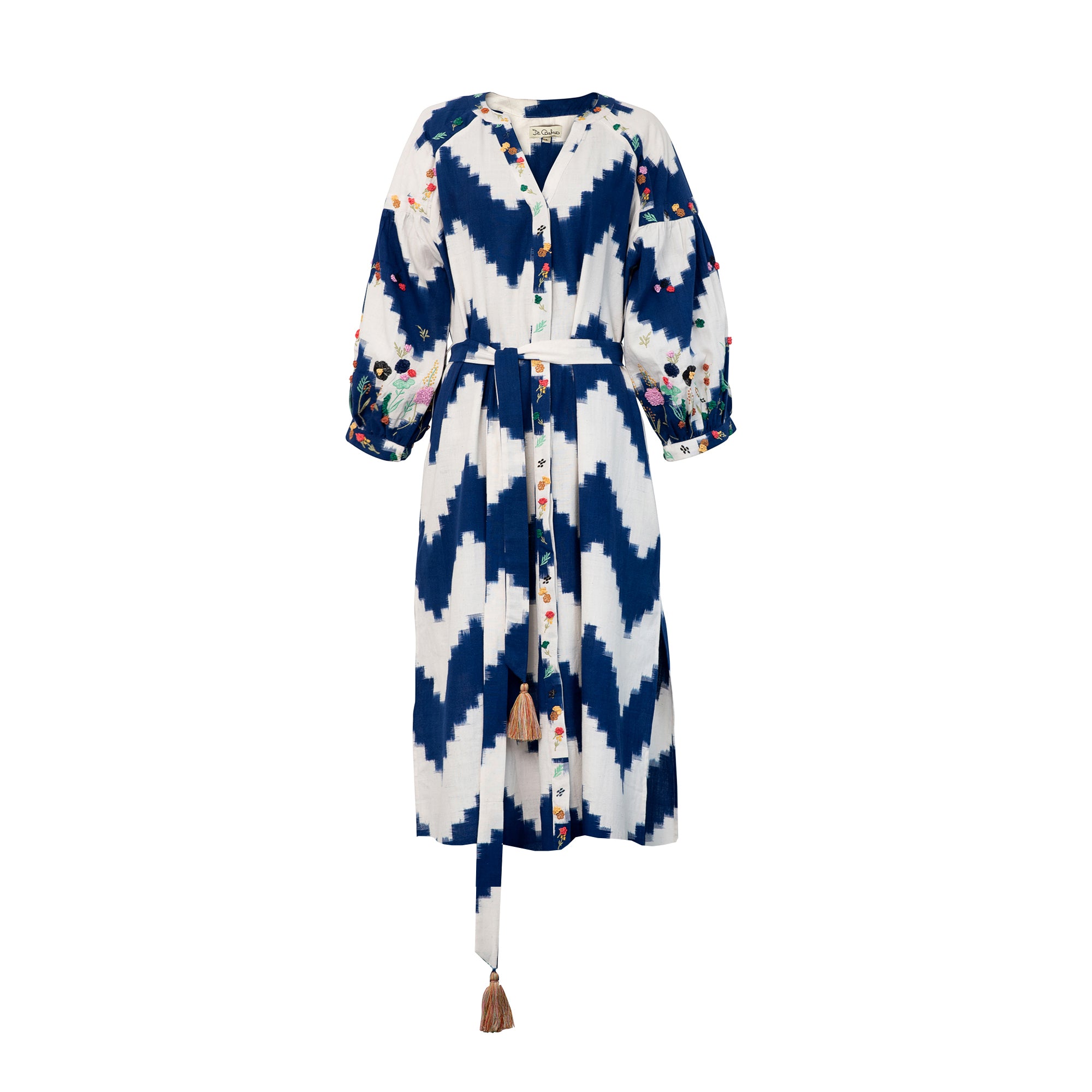 Blue Zig Zag Dress with Multi Embroidery