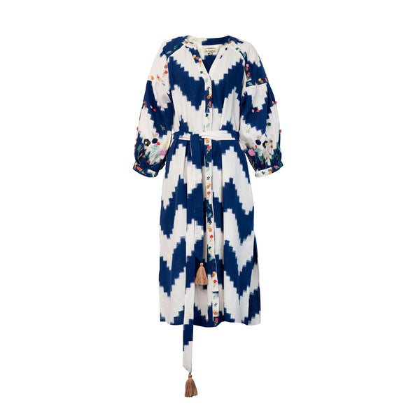 Blue Zig Zag Dress with Multi Embroidery Blue Zig Zag Dress with Multi Embroidery