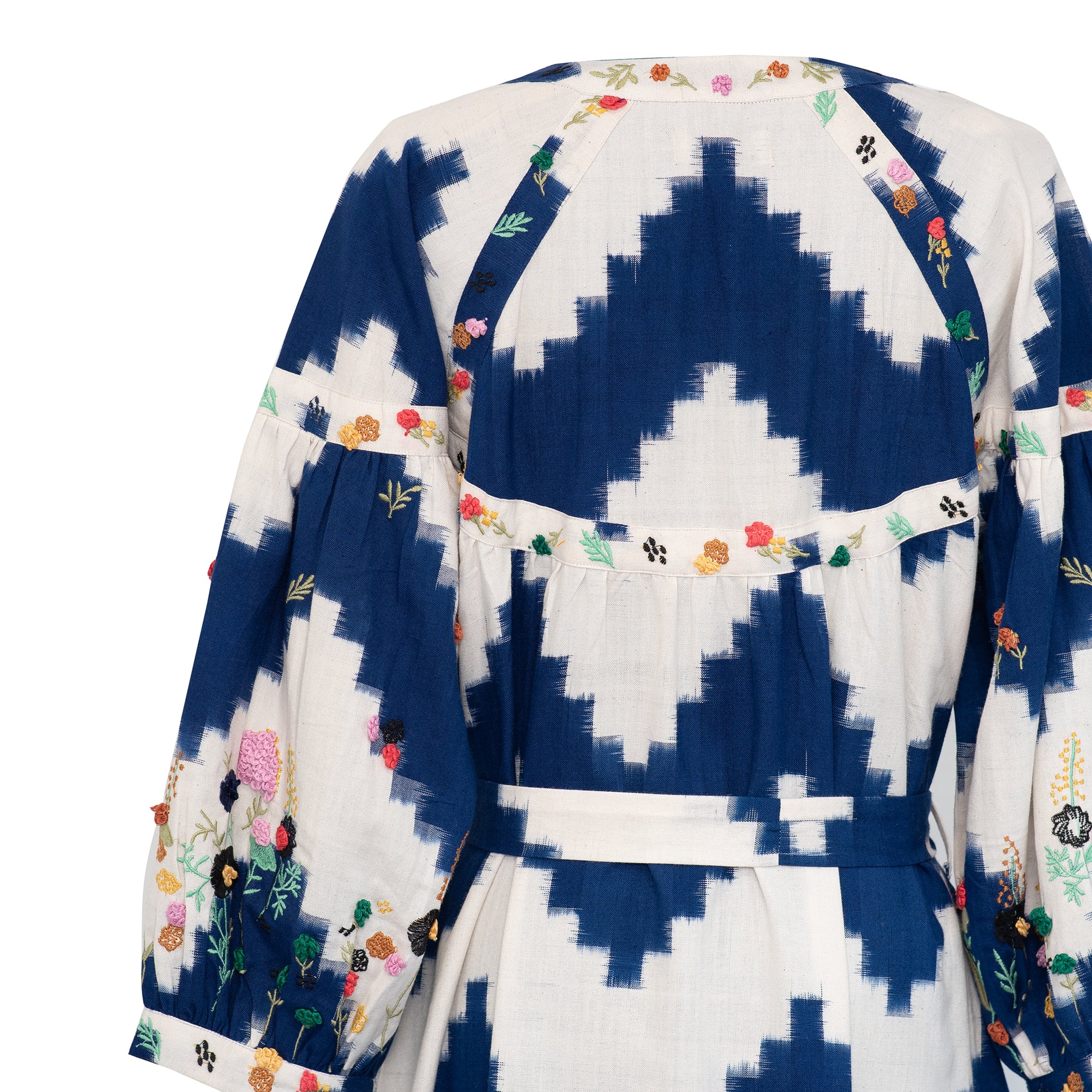 Blue Zig Zag Dress with Multi Embroidery