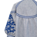 Blue Stripe Blouse with Blue Embroidery