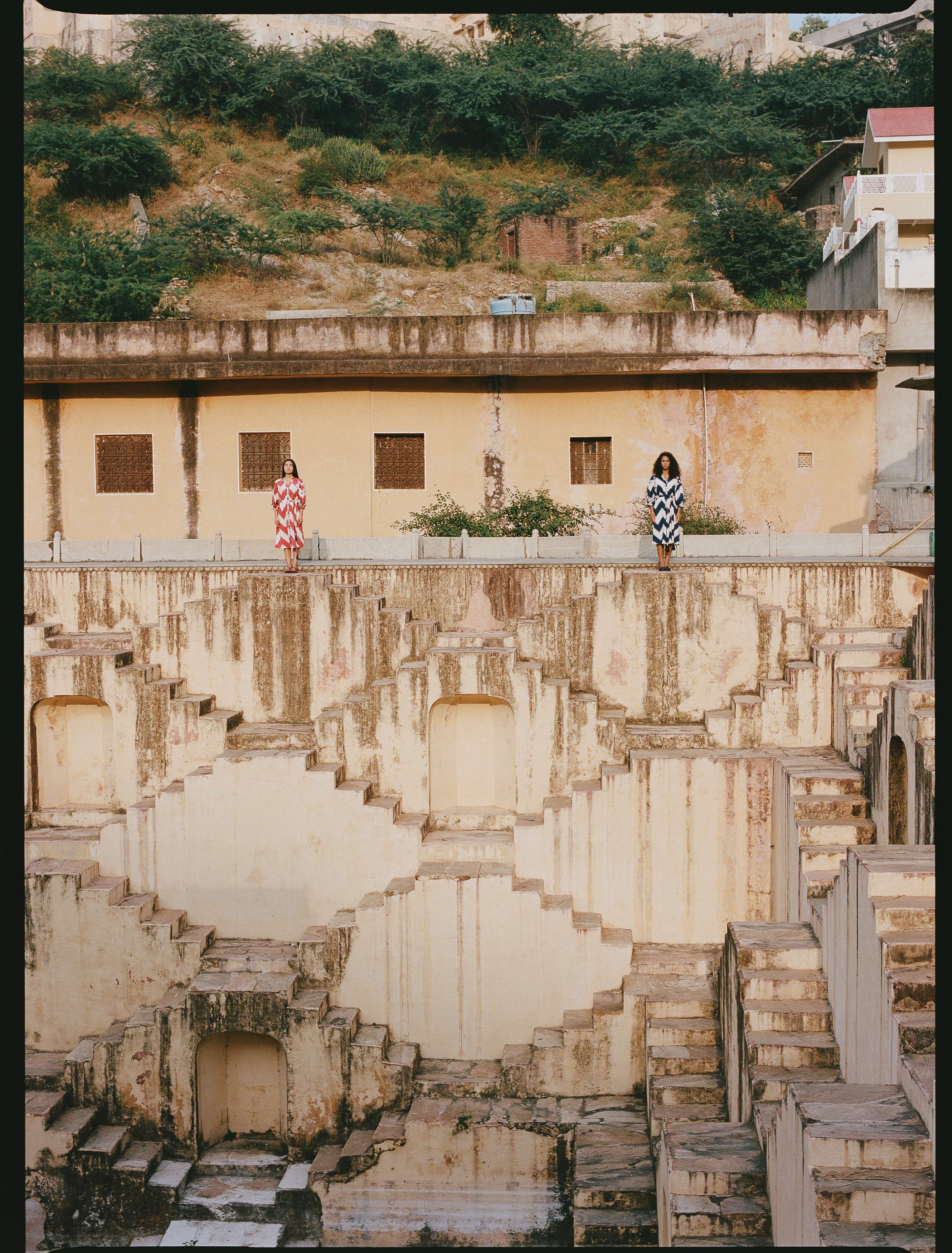 Blue Zig Zag Dress with Multi Embroidery