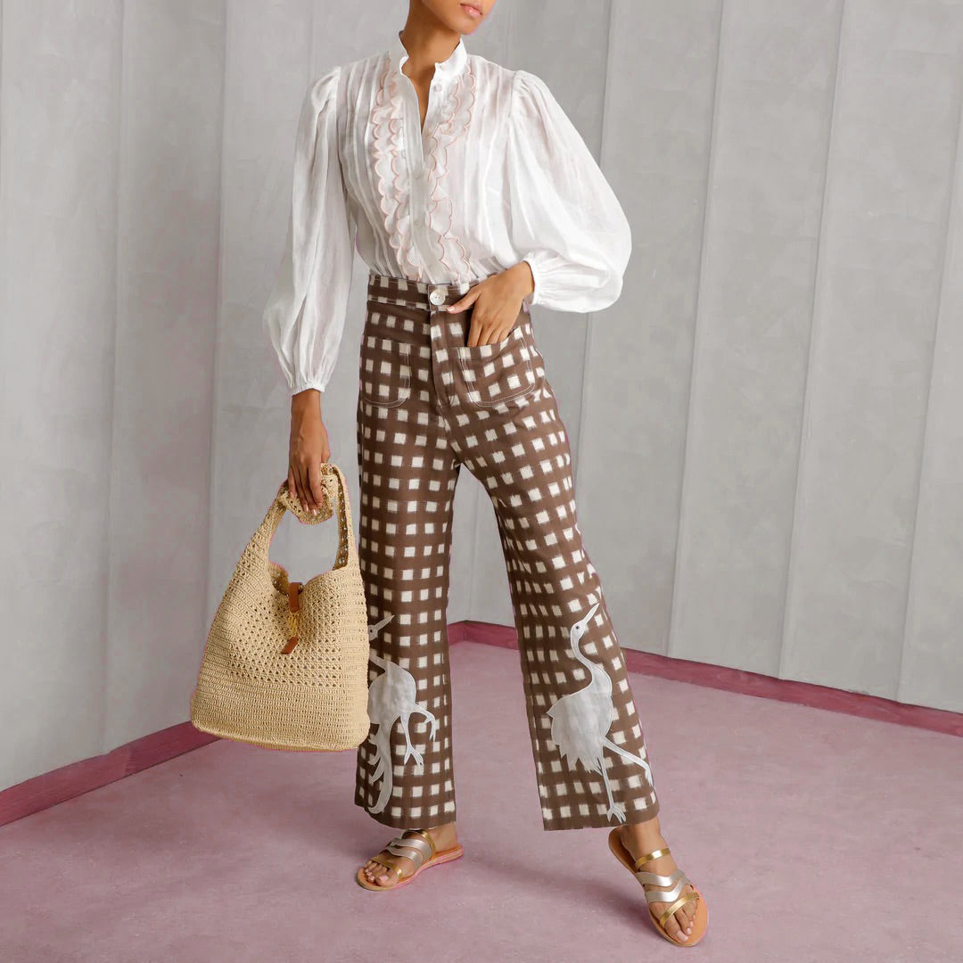 Brown Embroidered Picnic Trousers