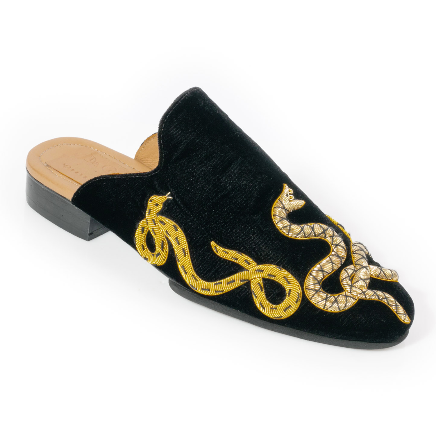 Golden Snake Black Slippers