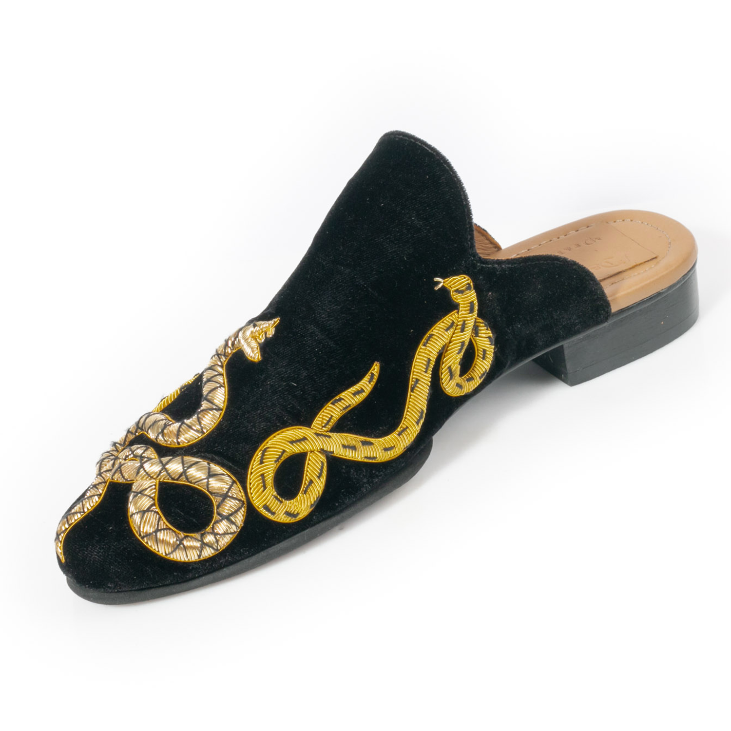 Golden Snake Black Slippers