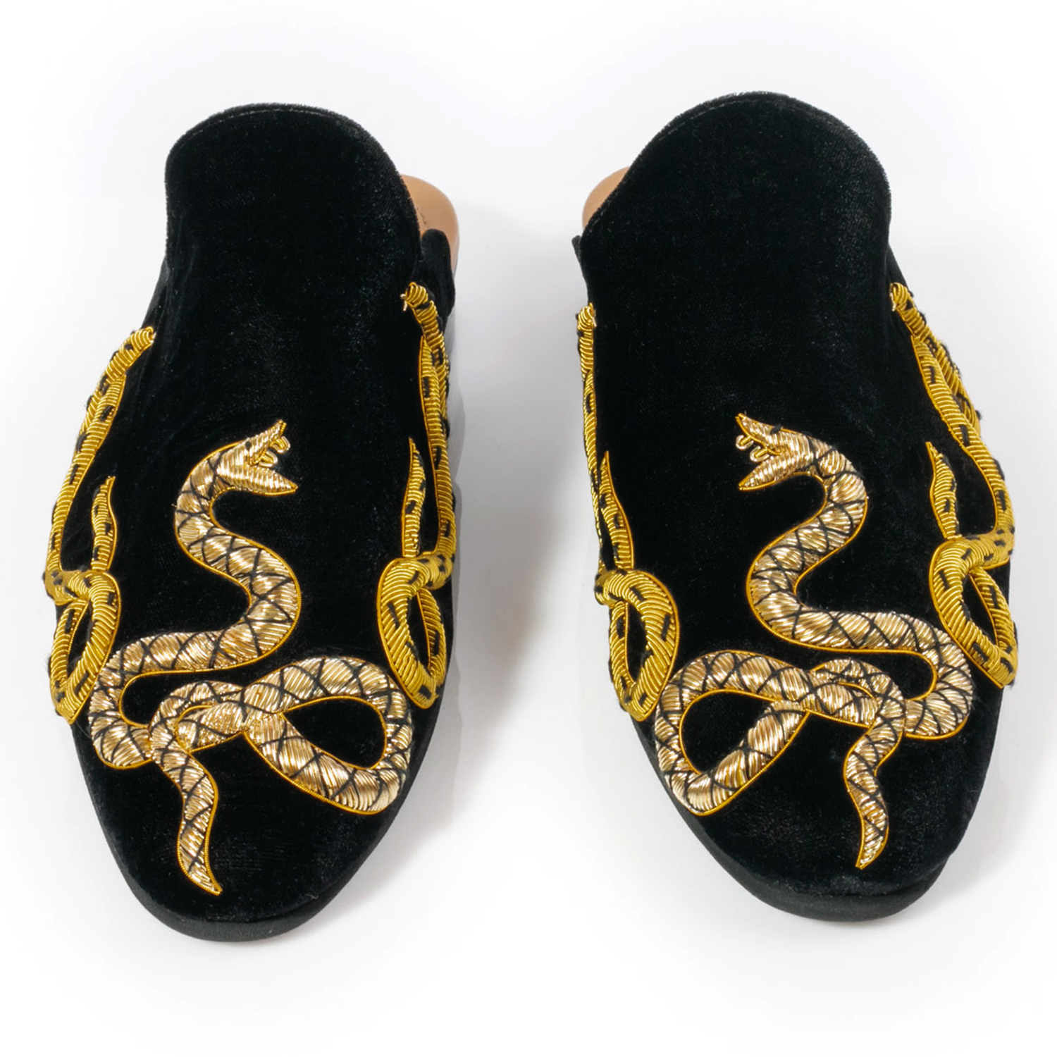 Golden Snake Black Slippers