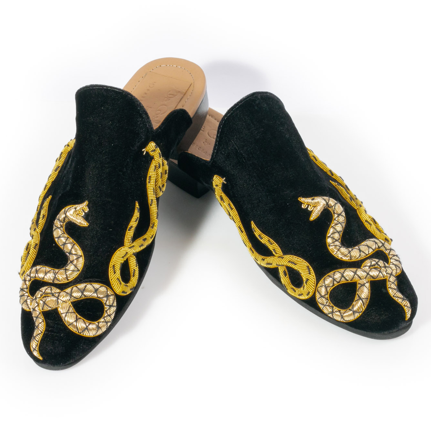 Golden Snake Black Slippers